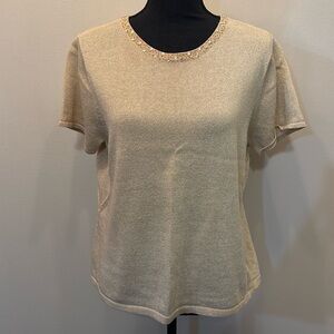First Issue by Liz Claiborne Gold Shimmer Blouse Size L with‎ Sequence Neck